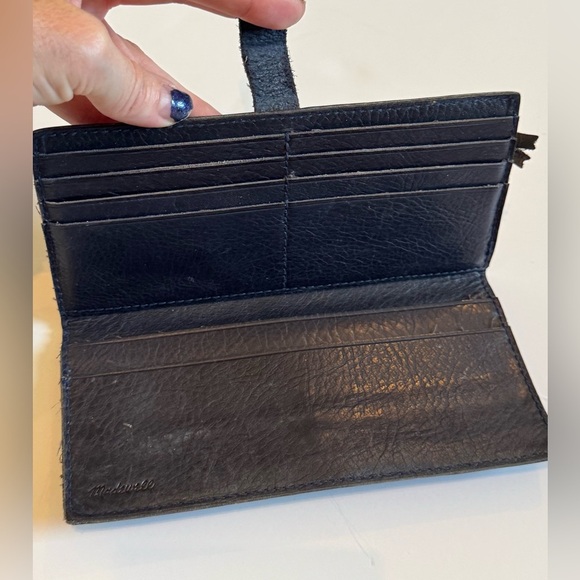 Madewell The Leather Post Wallet dark navy blue - Picture 1 of 11